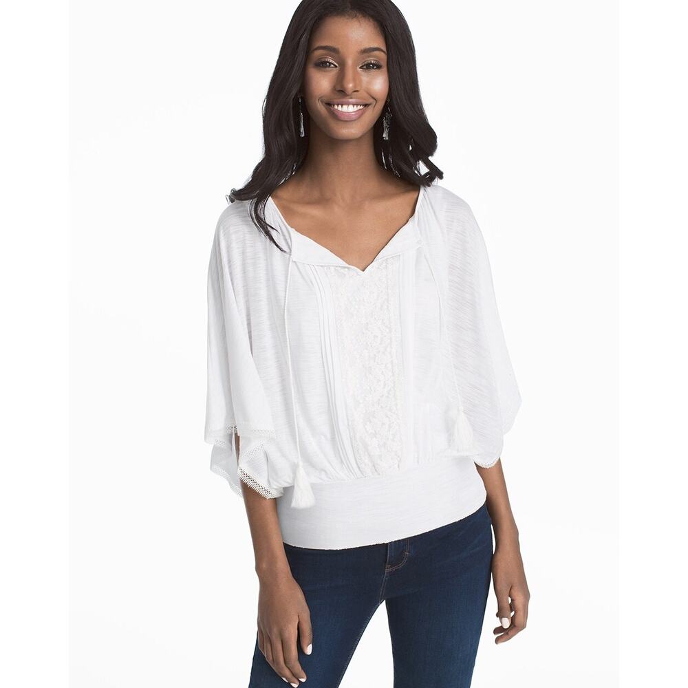 NWT WHBM SS Slub Dolman White Lace Detail Top | XS